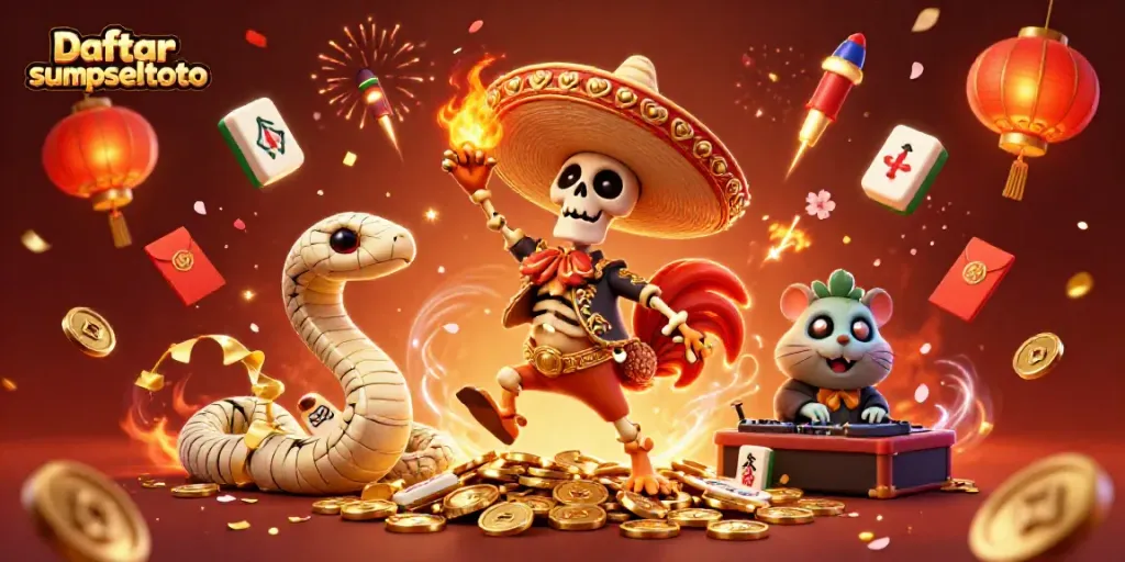 Experience the thrill of Daftar sumseltoto with vibrant gambling characters and festive elements.