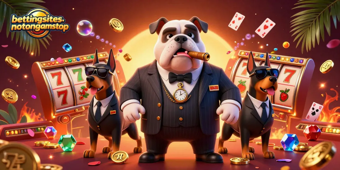 Engage with bettingsitesnotongamstop through a dynamic casino scene featuring a mafia boss and Dobermans.