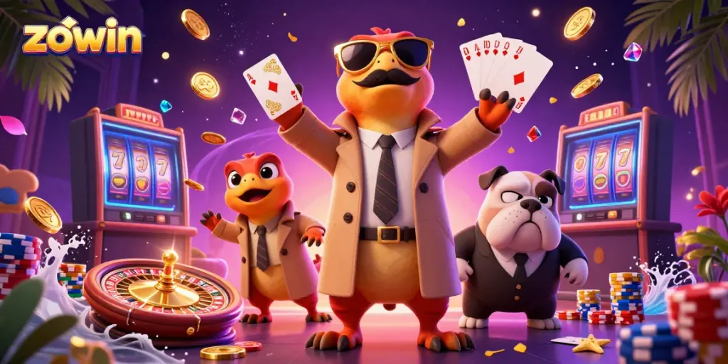Experience thrilling moments with zowin at an action-packed VIP casino illustration